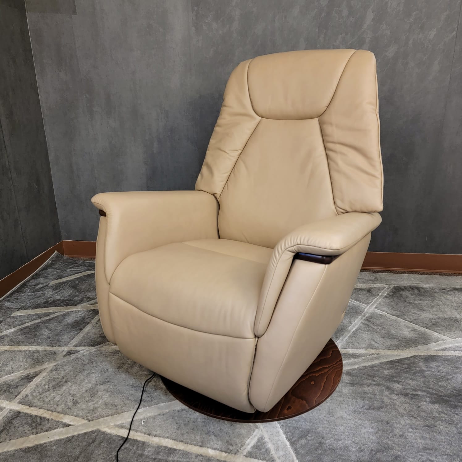 Stressless® by Ekornes® Max Small All Leather Sand Power Swivel Recliner  Chair