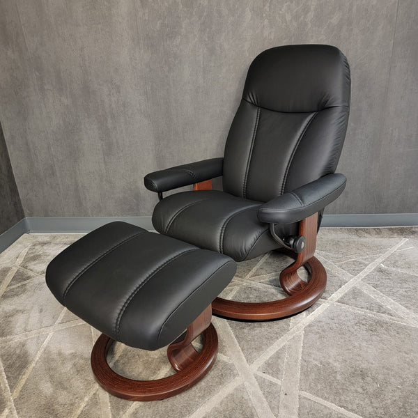 (展示品)エコーネス　Stressless Consul Office レザー黒 Stressless Consul - Classic Base – SL Recliners